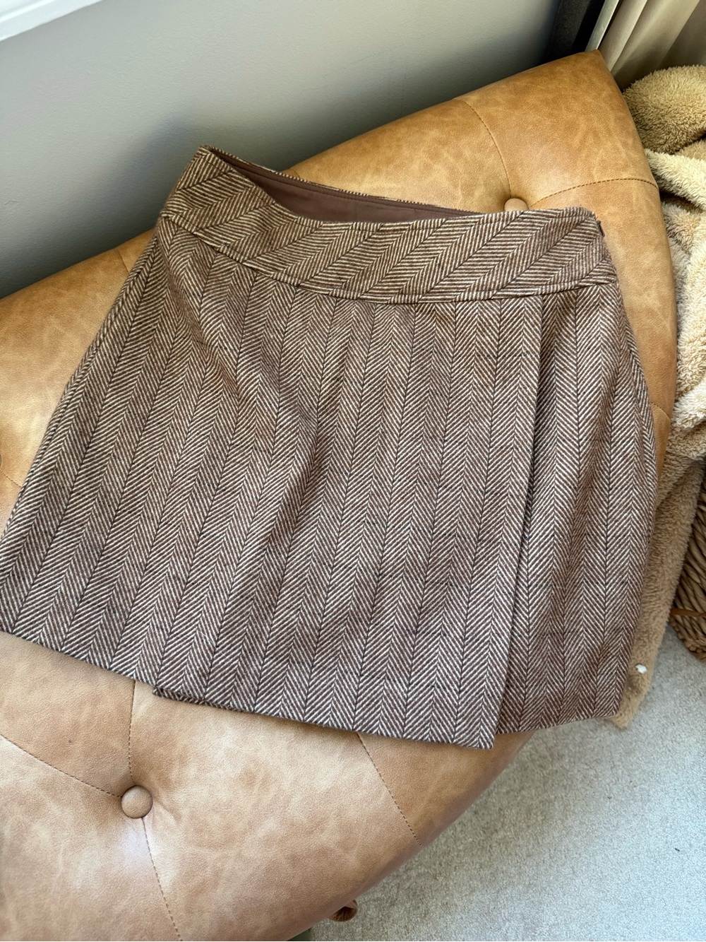 Treasure & Bond Brown Herringbone Pleated Skirt